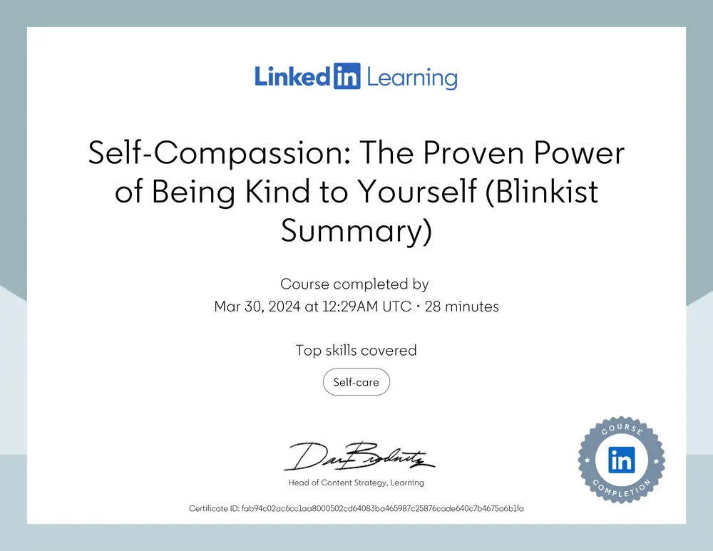 My certificate in self compassion